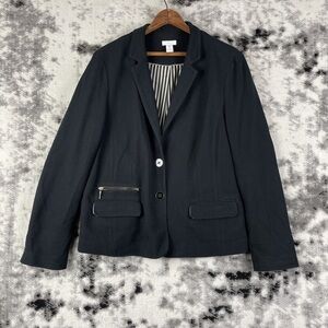 Chico’s knit pique black blazer enamel button gold tone hardware career workwear